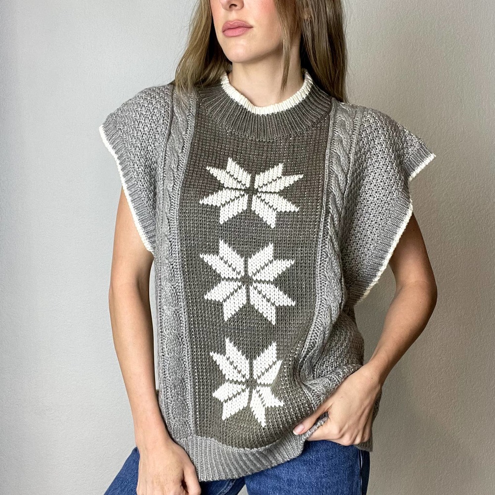 Vintage snowflake holiday cable knit sweater vest